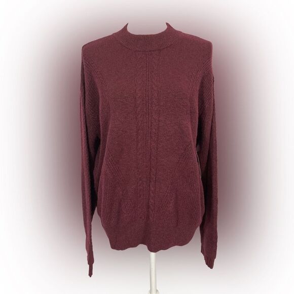 St. John's Bay Maroon Red Mock Neck Sweater Women's Lagenlook Tight Knit Design - Picture 1 of 11